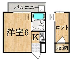 サニーハウス生駒 2階ワンルームの間取り