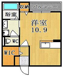モデルノI 2階1Kの間取り