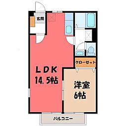 パークハイツ Y 2階1LDKの間取り