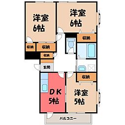 クローバーヒルズ C 1階3DKの間取り
