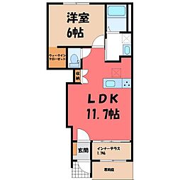 グランコート 寄木戸 1階1LDKの間取り