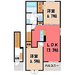 ウィステリア A 2階2LDKの間取り