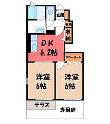 リュミエール A 1階2DKの間取り