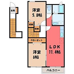 プラージュ Ａ 2階2LDKの間取り