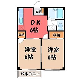 ハウス8 2階2DKの間取り