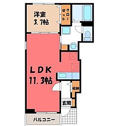 アムール B 1階1LDKの間取り