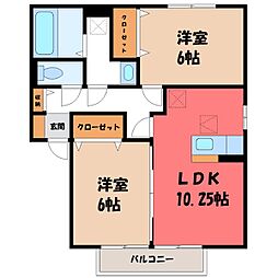 クレイン B 1階2LDKの間取り