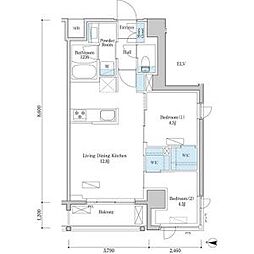 都営新宿線 篠崎駅 徒歩7分の賃貸マンション 6階2LDKの間取り