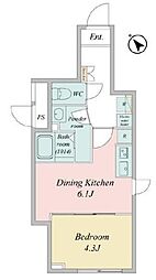 JR京葉線 越中島駅 徒歩7分の賃貸マンション 1階1DKの間取り