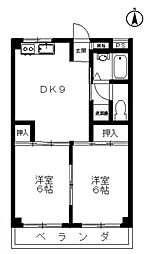 東京メトロ東西線 西葛西駅 徒歩11分の賃貸マンション 1階2DKの間取り