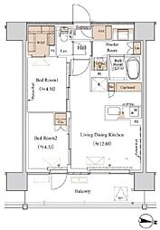 東京メトロ東西線 木場駅 徒歩7分の賃貸マンション 5階2LDKの間取り