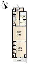 都営大江戸線 清澄白河駅 徒歩10分の賃貸マンション 6階2Kの間取り