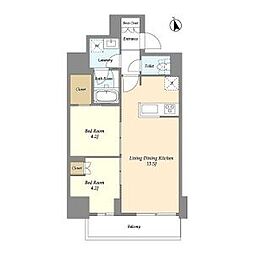 都営新宿線 船堀駅 徒歩8分の賃貸マンション 3階2LDKの間取り