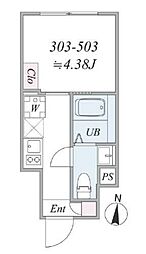 東京メトロ東西線 木場駅 徒歩5分の賃貸マンション 4階1Kの間取り