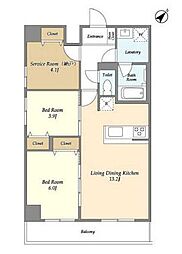 東京メトロ東西線 西葛西駅 徒歩12分の賃貸マンション 2階2SLDKの間取り