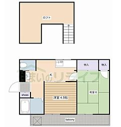 東京メトロ東西線 葛西駅 徒歩20分の賃貸アパート 2階2Kの間取り
