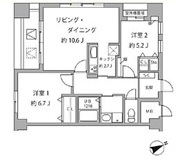 東京メトロ東西線 浦安駅 徒歩4分の賃貸マンション 7階2LDKの間取り