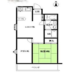 東京メトロ東西線 葛西駅 徒歩18分の賃貸マンション 3階2LDKの間取り