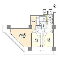 東京メトロ有楽町線 豊洲駅 徒歩1分の賃貸マンション 12階2LDKの間取り