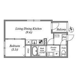 クオッカ都島 2階1LDKの間取り