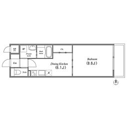 Gramercy Shirakawa Koen 12階1DKの間取り
