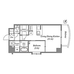 マリンズ弁天町 3階1LDKの間取り