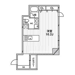 ルクレ堺筋本町レジデンス 12階ワンルームの間取り