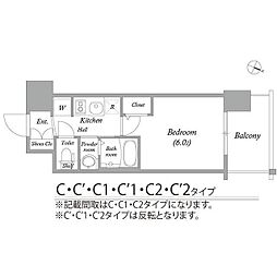 エステムコート大阪WESTII 11階1Kの間取り