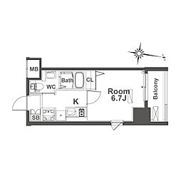 TLRレジデンス本町WEST 1Kの間取図画像