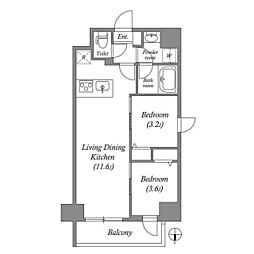 Genovia南千住3スカイガーデン 2LDKの間取図画像