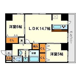 ウインズコート新北野 2LDKの間取図画像