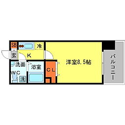 アフルエンス難波 1Kの間取図画像