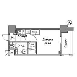 レジュールアッシュ塚本 1Kの間取図画像