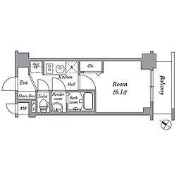 ファステート神戸サルビア 6階1Kの間取り