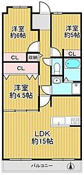 朝日プラザ高槻ウエストヒルズA棟 3LDKの間取図画像