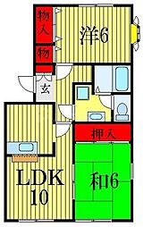 サンハイツ北方A 2LDKの間取図画像