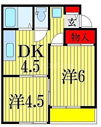 コーポ千歳 2DKの間取図画像