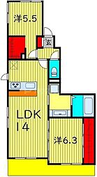 アルタス北国分 2LDKの間取図画像