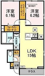 市川市原木3丁目アパート 2LDKの間取図画像