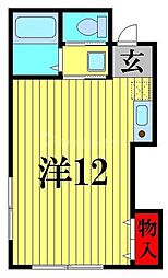 ハイグレードコーポ 2階ワンルームの間取り