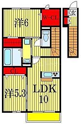 エスポワール ドゥマン 2階2LDKの間取り