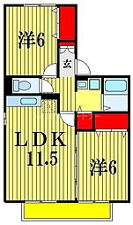 メゾン・ルミエール 1階2LDKの間取り