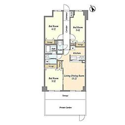 パークレジデンス市川 1階3LDKの間取り
