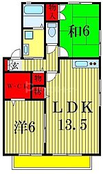 クリスタルパレスＡ 2階2LDKの間取り