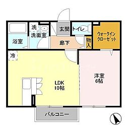 コトー飛地Ａ 2階1LDKの間取り