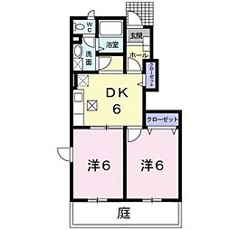 JR津山線 野々口駅 徒歩3分の賃貸アパート 1階2DKの間取り