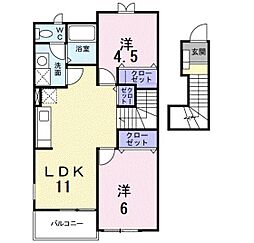JR津山線 野々口駅 徒歩3分の賃貸アパート 2階2LDKの間取り
