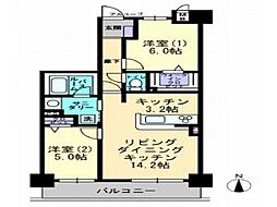 JR山陽本線 岡山駅 徒歩14分の賃貸マンション 8階2LDKの間取り