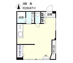 久世ビル 3階ワンルームの間取り