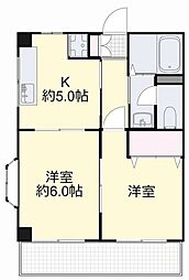 バス 横井小学校前下車 徒歩2分の賃貸マンション 3階2Kの間取り